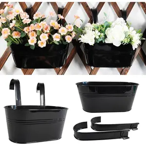 2 Pack Planter for Plants, 10 Inch Black Fence Planters Railing Pots for Balcony, Flower with Detachable (Black, 2Pcs)