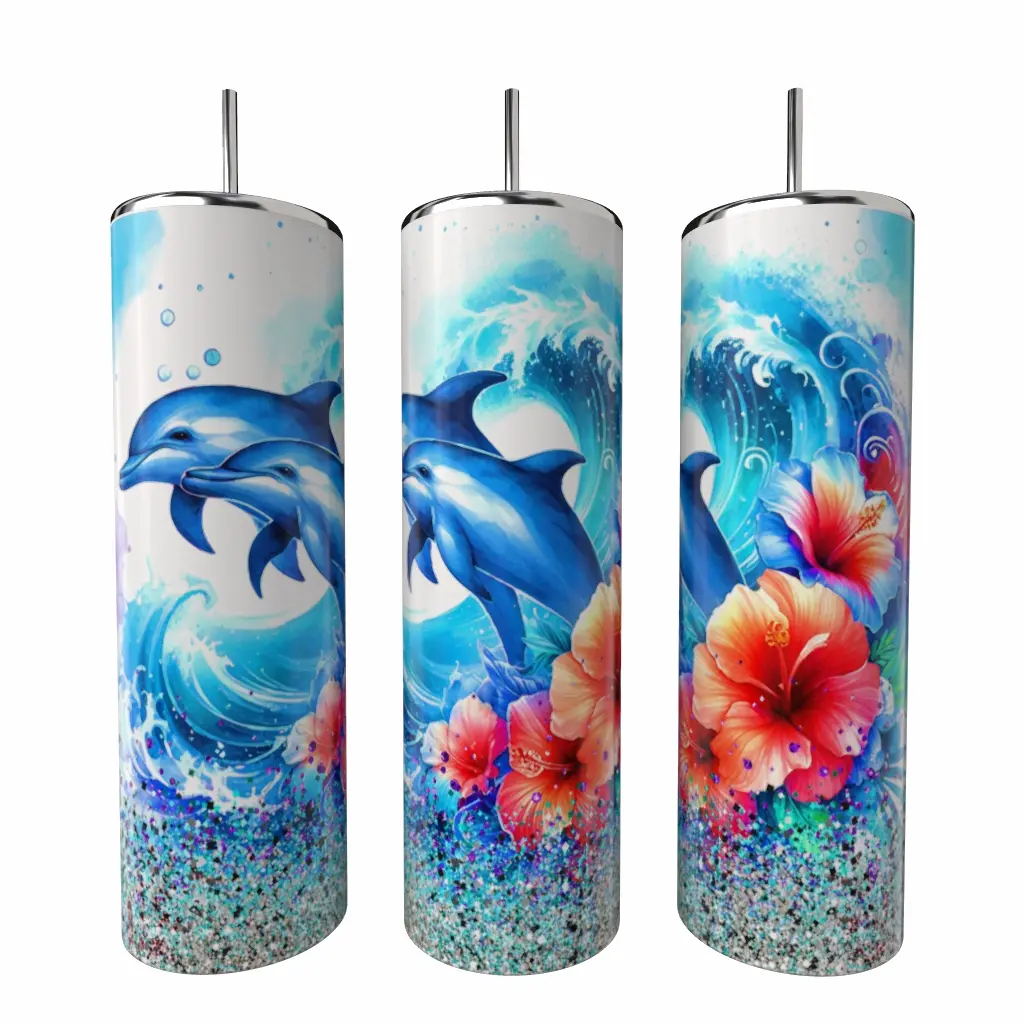Beach Ocean Dolphin 20 oz Tumbler Coffee Drinkware Insulated Lid Skinny Portable