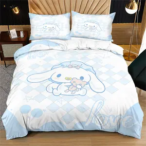 Healing Macaron Color Cartoon Plaid & Bow Series Duvet Cover Set (1-2 Pillowcases), Soft Skin-Friendly & Fade-Resistant, Unique Gift, Creative Room Decor, Bedroom Bedding Set