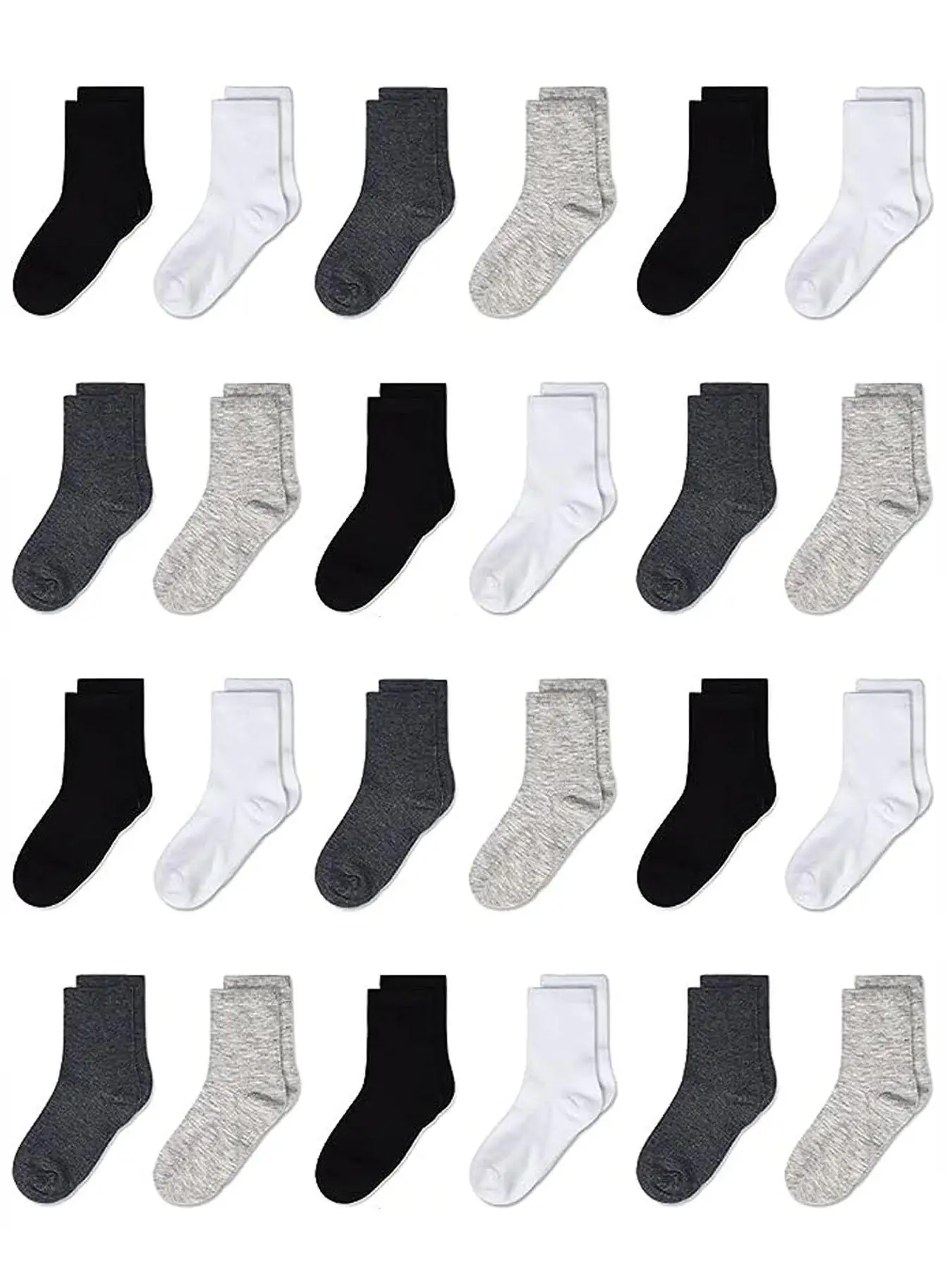 Kid's 24 Pairs Random Solid Crew Socks, Casual Comfy Breathable Mid Calf Socks for Daily Wear, Kid's Socks for All Seasons