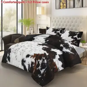 3 Piece Fashion Quilt Set (quilt + Pillowcase), Animal Fur Print Bedding, Soft Comfortable Skin-Friendly, for Bedroom Guest Room, Bedding Sets