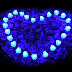 2000pcs Blue Artificial Rose Petals with 24pcs Blue LED Tea Lights Kit, for Decor