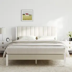 SummerVibes Bed Frame Upholstered Platform Twin/Full/Queen/King with Adjustable Headboard Strong Weight Capacity No Box Spring Needed Easy Assembly Modern Unique Bedroom Furniture