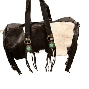 Large Leather Fringe Duffle Bag