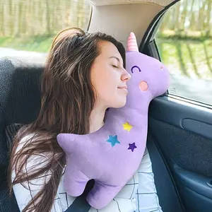 Cute Cartoon Unicorn Design Car Seat Belt Shoulder Protector & Travel Pillow Set, Comfort Head, Neck & Shoulder Support, Car Seat Attachment