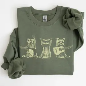Gildan - Raccoon Band, Playing Guitar, Funny Animals Sweatshirt