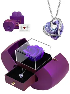 Heart Pendant Necklace with Rose Gift Box, Elegant Crystal Heart Necklace, Fashion Jewelry for Women, Party and Daily Wear, Heart Shaped Pendant