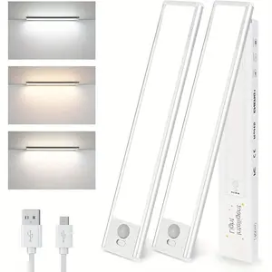 Adjustable Under-Cabinet Light, 3 Color Modes, Motion Sensor LED Lighting, Wireless USB Rechargeable Light for Closet, Hallway, Staircase, Magnetic Stick-on Cabinet Light (7.9 inches/0.2m)