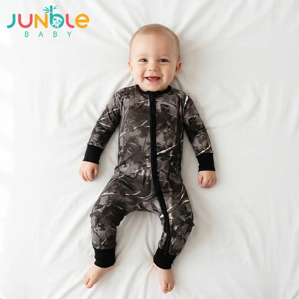 Baby Bamboo Romper Long Sleeve 2 Way Zipper Sleepers Foldable Foot Covers Baby Clothes 0-24Months Cartoon Print, Bamboo Onesies