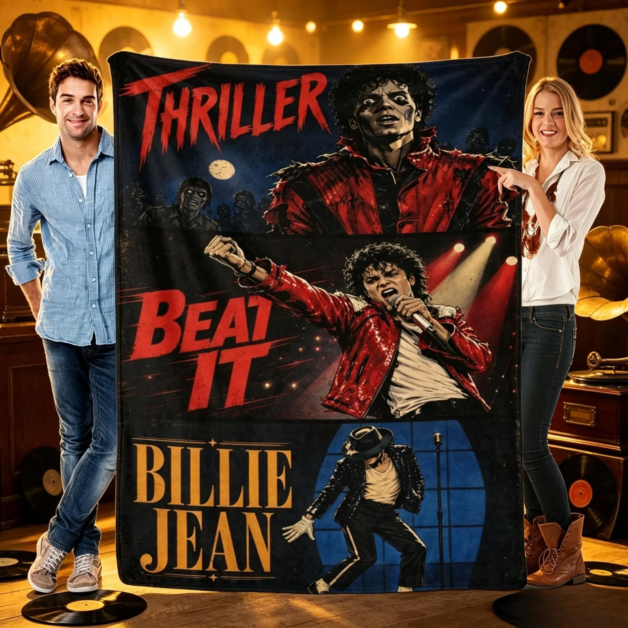 Michael Jackson Thriller Beat It Billie Jean Blanket, Soft Fleece Throw for Couch Bed Sofa Travel, Iconic MJ Music Video Print, Cozy Home Decor, Birthday Christmas Holiday Gift for Fans