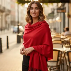 Elegant Red Cashmere Blend Versatile Wrap Shawl Scarf