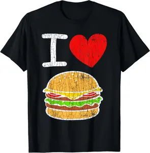 100% Cotton I Love Burgers Funny Hamburger Cheeseburger Graphic T-Shirt