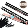 1 PC Hair Straightener 1 Inch Flat Iron and Curler 2 in 1 Titanium Ceramic Ionic Dual Voltage Straightener with Heat-Resistant Silicone, for Less Frizz, Shinier & Smoother smooth hair styling LCD Display & Heat Resistant Glove Hair Styling Tools