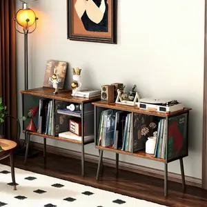 Vintage Art Vinyl Record Cabinet, Adjustable Height Side Table, Wooden Storage Rack, Wood Cabinet Chest, Luxurious Living Room Decor, American Rock Style Home