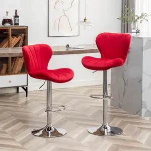 Dreamzon Ellston Upholstered Adjustable Swivel Barstools in Red, Set of 2