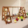 3-Layer Sturdy Rustic Paulownia Wooden Cake Stand - Foldable Universal Cupcake Holder with Ladders, Swing, Removable Trays, Holds Cupcakes, Fruits, Others, Easy to Clean, Ideal for Weddings, Party Food Decor, Home Supplies