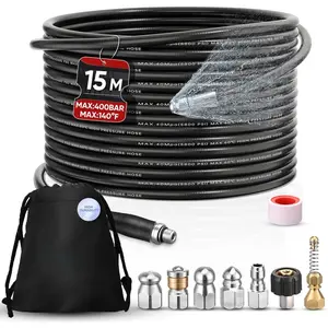 50FT Sewer Jetter Kit for  Washer, 5800 PSI Drain Cleaning Hose with 5 Jet Nozzles & 2 Adapters, Compatible with   and Power Washers, Ideal for Clogged Pipes and Drains