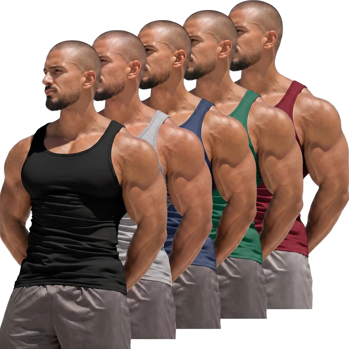 JOGWAVE 5PCS Men’s Solid Compression Shaping Tank Top, Men’s Sleeveless Body-Shaping Shirt, Men’s Sports T-Shirt Tank, Breathable Crew Neck Compression Athletic Top, Suitable for Running, Fitness, Basketball, Four-Season Men’s Underwear, Men’s Tank Top