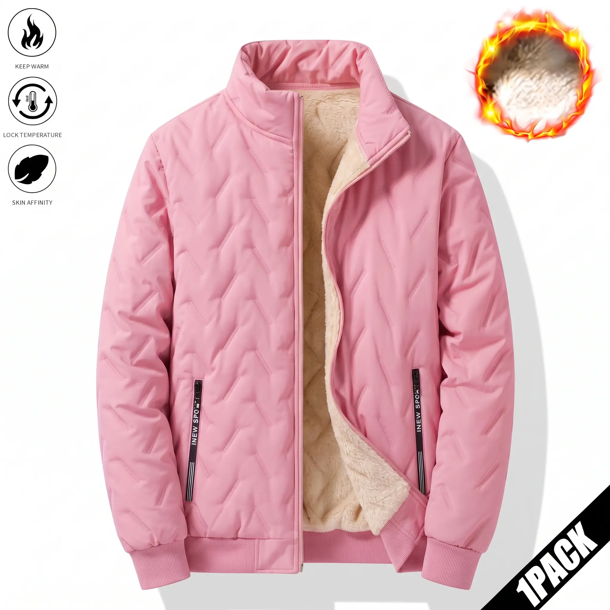 Men's stand-collar sherpa jacket, full zip with plush fleece exterior – for commutes, travel, or crisp days – 100% polyester, warm & lightweight – cozy, rugged, and effortlessly sharp.