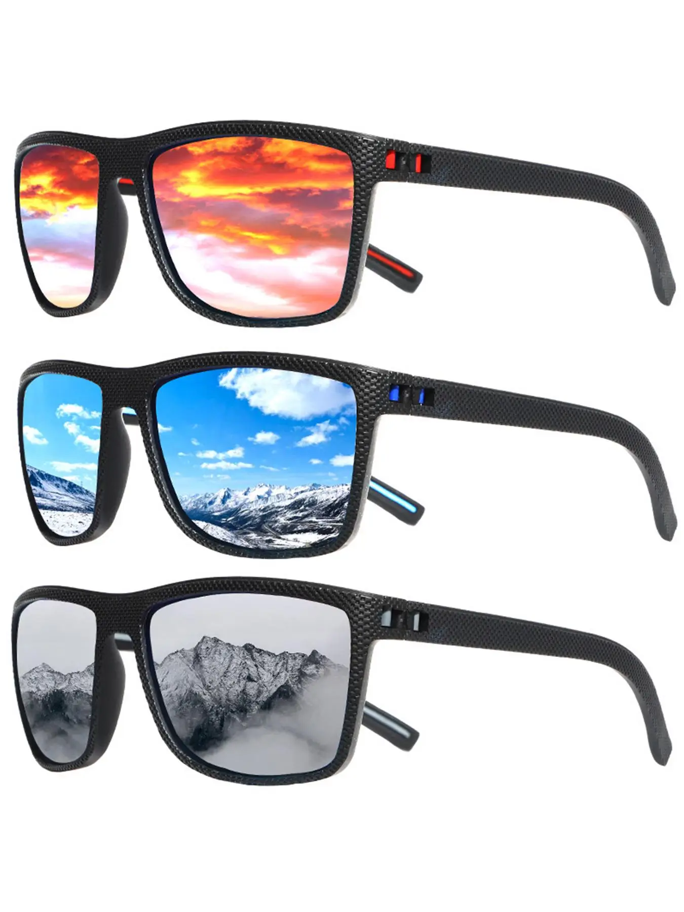 1/3 Pairs Styling PC Material Sunglasses for Everyday Use, Cool Polarized Glasses, Square Frames Lightweight Sunglasses for Sports with UV Protection,