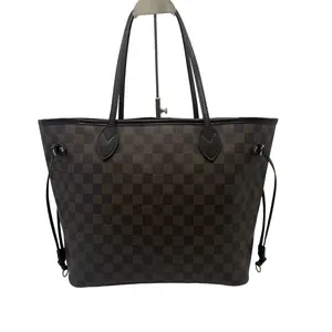 Pre-owned Louis Vuitton Used LV Damier Ebene Neverfull MM Tote Bag with Leather Trim