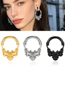 vanku 2pcs Gothic Skull Ear Gauges Weights, Hypoallergenic Stainless Steel, Punk Style, Daily Wear, Halloween Party, New Arrival