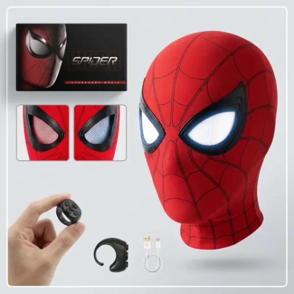 Spider Superhero Mask with Remote-Control LED Moving Eyes, Light-Up Cosplay Helmet for Teenager & Adults, Costume for Halloween, Parties & Role Play