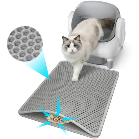 Honeycomb Cat Litter Trapping Mat with Pee Guard - EVA Foam Pad, 22x16 in, 2-in-1 Versatility, Double-Layer Design, Easy Cleanup, Anti-Slip Backing, Side-Opening, Urine-Proof Base, Waterproof 100% Seal, Pet Supply for Floor Protection & Sensitive Paws