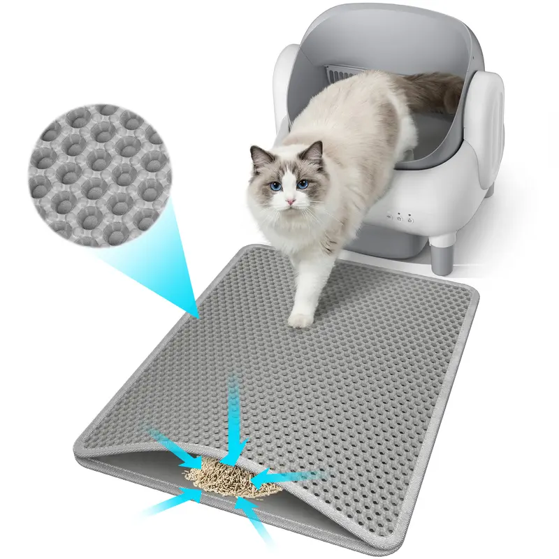 Honeycomb Cat Litter Trapping Mat with Pee Guard - EVA Foam Pad, 22x16 in, 2-in-1 Versatility, Double-Layer Design, Easy Cleanup, Anti-Slip Backing, Side-Opening, Urine-Proof Base, Waterproof 100% Seal, Pet Supply for Floor Protection & Sensitive Paws
