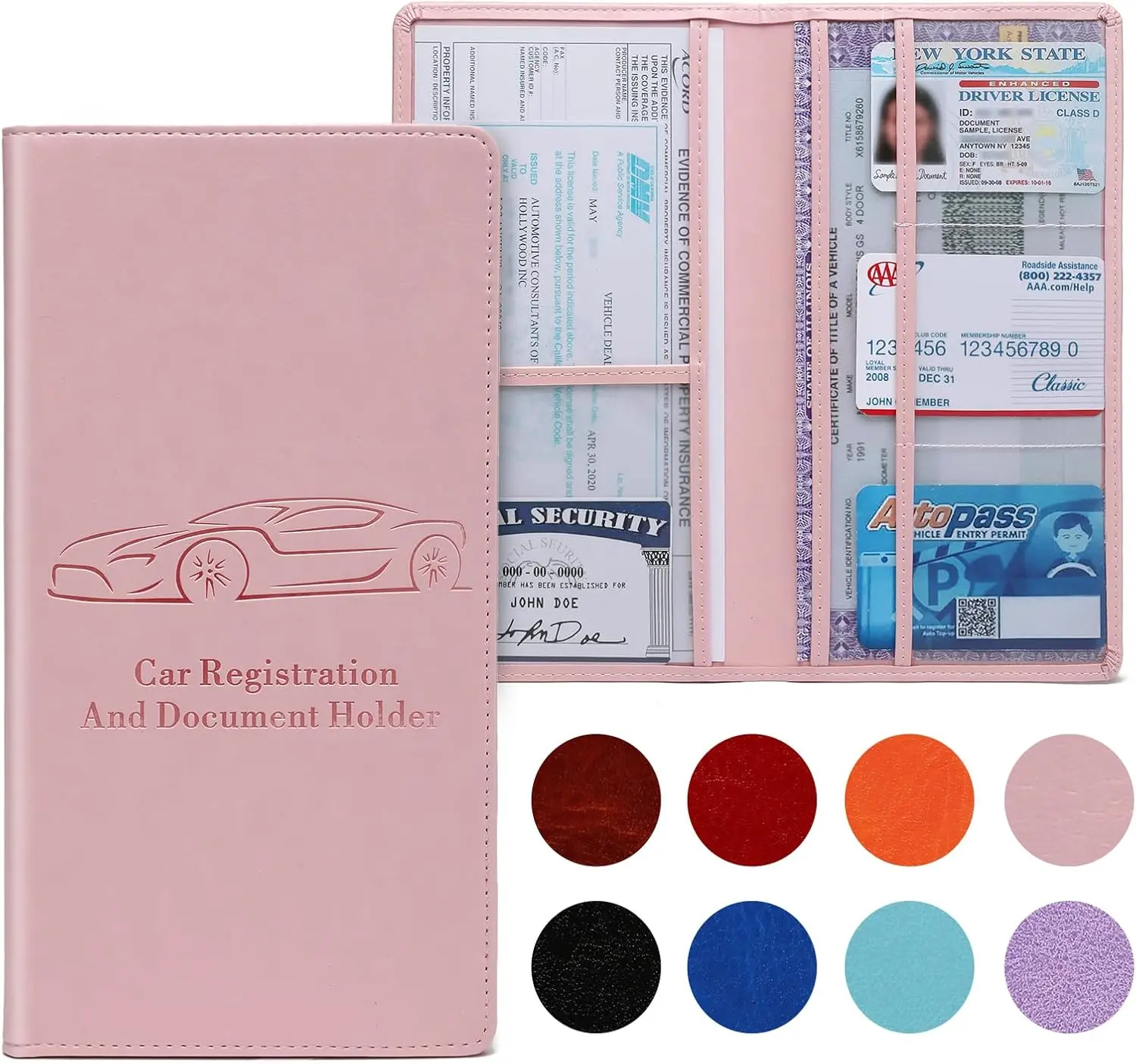 Car Registration & Insurance Card Holder with Magnetic Closure, Vehicle Document Organizer Wallet for Men & Women, Glove Box Storage