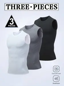 3 Pack Men's Multi-Color Compression Vests - Quick Dry Sleeveless Gym Tops 3 Pack Men's Multi-Color Compression Vests - Quick Dry Sleeveless Gym Tops