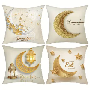 4pcs, Ramadan Themed Throw Pillow Covers, Featuring Moon and Stars Design, Home Décor Products, Cushion Cover for Couch Sofa, Room Decor and Bedroom Decor, Suitable for Spring Decoration, Single Sided Printing, No Pillow Core