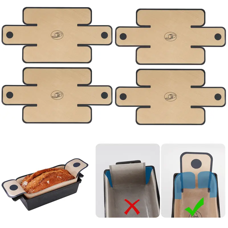 NiHome 4-Pack Reusable Anti-Adhesive Silicone Bread Loaf Pan Liners - 4-Pack Value, Leak-Proof Kitchen Bakeware, Durable Fiber, Eco-Friendly, With Handles & Folded Corners, Fits 9x5,9.5x5,10x5 Rectangular Pans, Dishwasher Safe