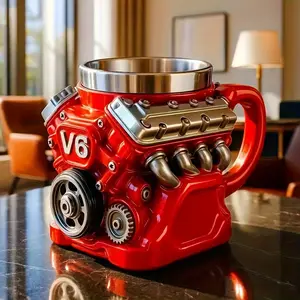 V8 Engine Coffee Mug, Cool Engine Design Cup, Stainless Steel Inner Liner, Resin Shell, Creative Mechanical Theme, Car Enthusiast Exclusive, Travel Coffee Mug