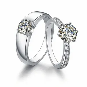 Couple Zircon Rings Set 05ct Mens 1ct Womens Adjustable Open Band Copper Plated Simulated Diamond Engagement Wedding Promise Rings For Him And Her Engagement Ring