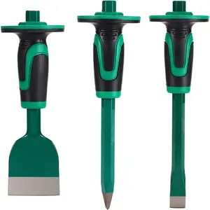 Heavy Duty Masonry Chisel Set,12 Inch Point and Flat Chisel, 9 Inch Brick Chisel With Hand Protector,for Demolition,Mason,Carving,Concrete (3 PCS Set)
