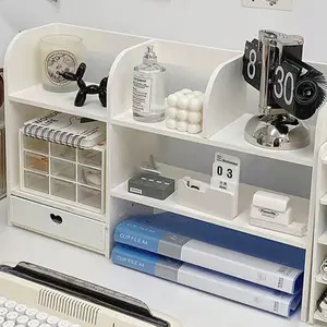 Wood Plastic Desktop Standing Shelf, Bedroom Living Room Study Office Dormitory Desk Organizer, Book Document Computer Storage Rack