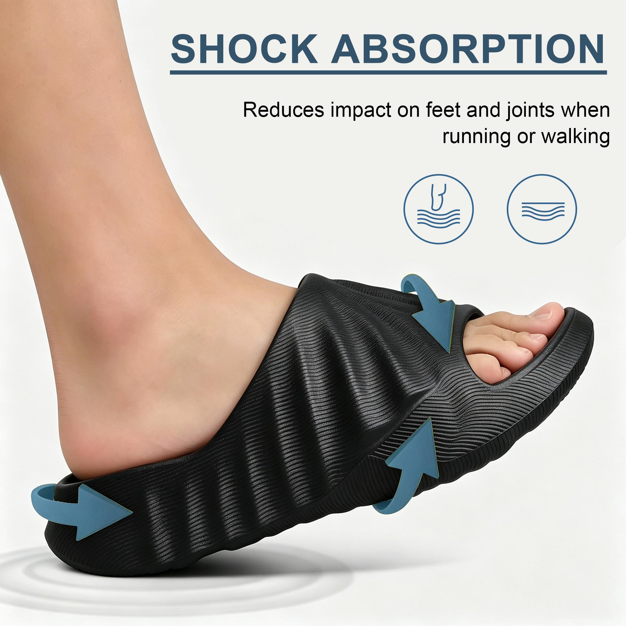 Men’s Thick-Sole Cloud Cushion Recovery Slides Non-Slip Massage Footbed Slippers for Indoor, Outdoor Gym Use