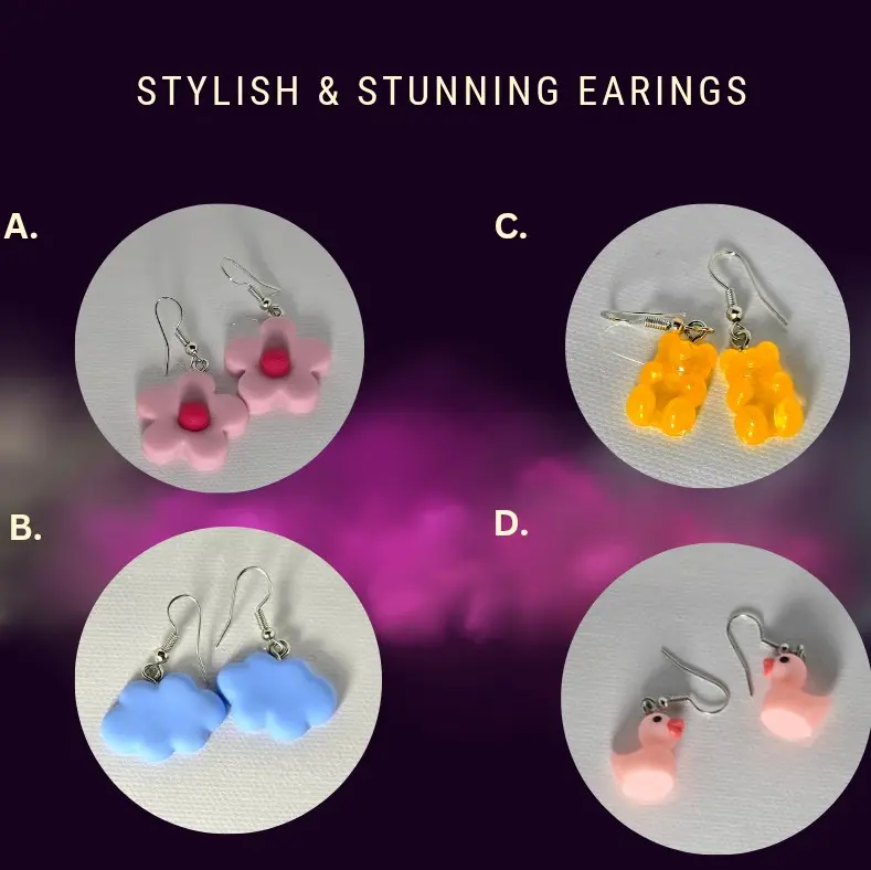 Stylish Teen Girly Earings - Pink Flower, Yellow Block, Blue Cloud, Pink Bear Designs - Stunning & Fashionable Options