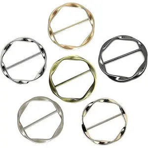 Scarf Buckle Clips Set of 6, Twisted Shirt Tie Rings for Women, Metal T-Shirt Cinch Silk Scarf Slide Ring Holder Clothing Closure Fastener Accessory Pack