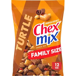 Chex Mix Turtle Snack Mix Indulgent Snacks Family Size 13.5 oz Sweet Crunchy Nutty Party Favorite Chex Pieces Pretzels Caramel Popcorn