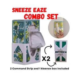 2 Pack Sneeze Eaze Tissue Box Wall Hanger, Wall-Mounted Organizer For Any Room, One Kleenex box and Two Sets Of Velcro Command Strips