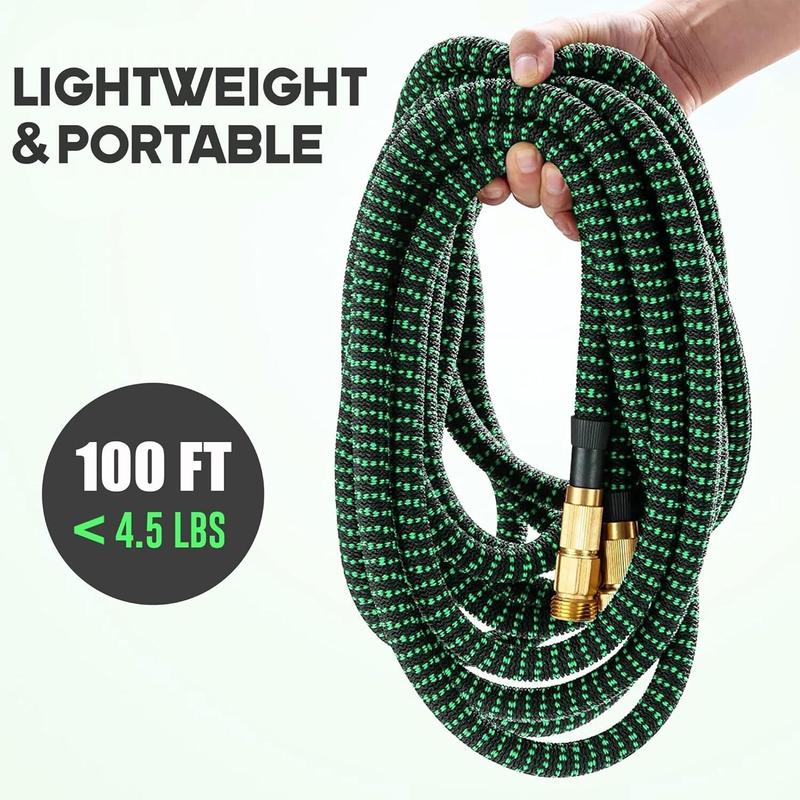 Flexible Garden Hose 75/100ft 3X Stronger Deluxe Expandable Green Polyester Fiber with 10 Functions Nozzle 3/4" Solid Brass Fittings Foldable for Outdoor Gardening Car Cleaning