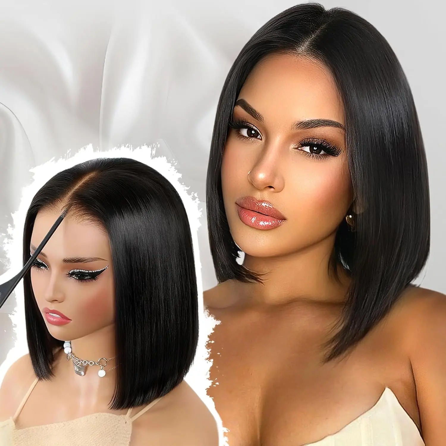 Middle Part Bob Wigs 13x1 T Part 8-14inch Short Bob Wig Human Hair 150% Density Transparent Lace Pre Plucked With Baby Hair For Women Natural Look