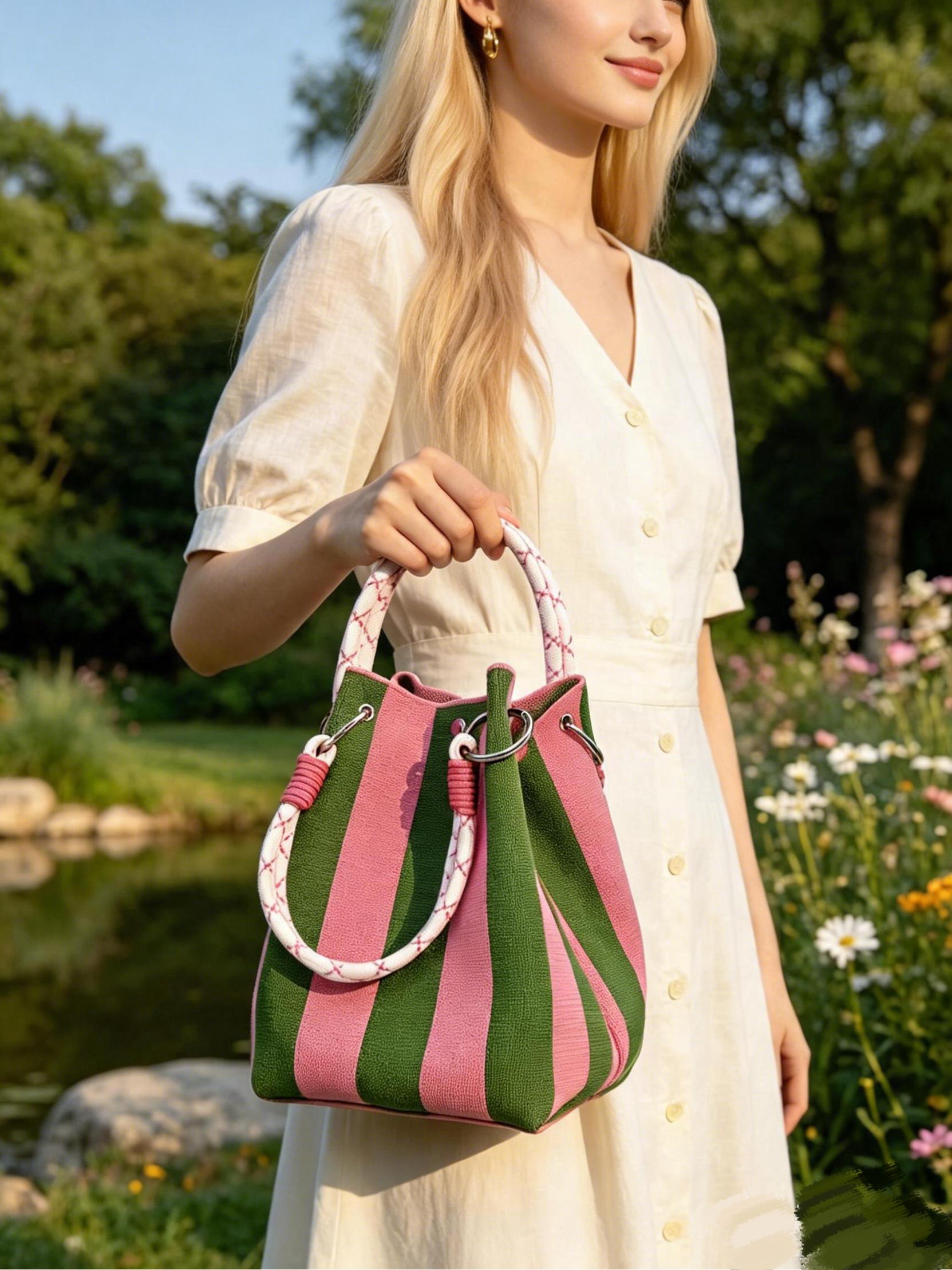 Mini boho woven bucket bag details