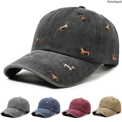 Vintage Dachshund Embroidered Classic Dad Baseball Cap - Unisex Distressed Washed Cotton Adjustable Streetwear Graphic Hat, 56-60cm, UV Protection, Everyday All-Season Sports & Outdoor Accessory with Buckle