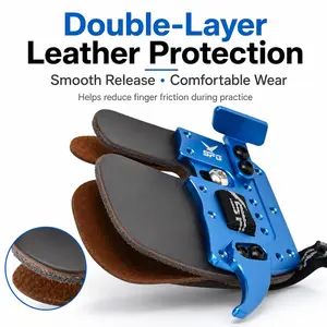 Adjustable Metal Archery Finger Tab with Leather Guard, Recurve Bow Finger Protector for Target Practice