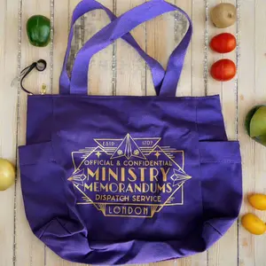 Memorandum Tote Bag | Purple Canvas Tote Bag for Women - Casual Shoulder Handbag & Crossbody Bag for Travel, Work & Shopping - Ministry Dispatch Design