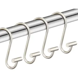 Nickel Shower Curtain Hooks, Rust Proof for Bathroom, Silver Metal Decorative Shower Curtain Hooks Hangers for Shower Curtain Rod, Set of 12 T-Bar Design
