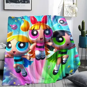 The Powerpuff Girls (3)Soft and Comfortable Flannel Blanket with Cartoon Design, Machine Washable Seasonal Throw for Home Living Room Napping Camping, Air Conditioner Blanket, Teen Room Holiday Decoration